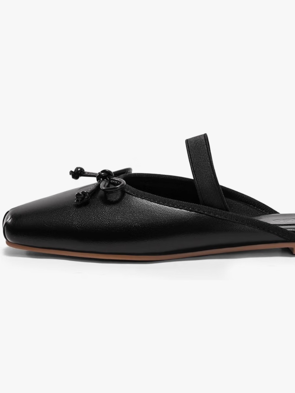 Women's Black Slip-On Ballet Mules with Knot Detail